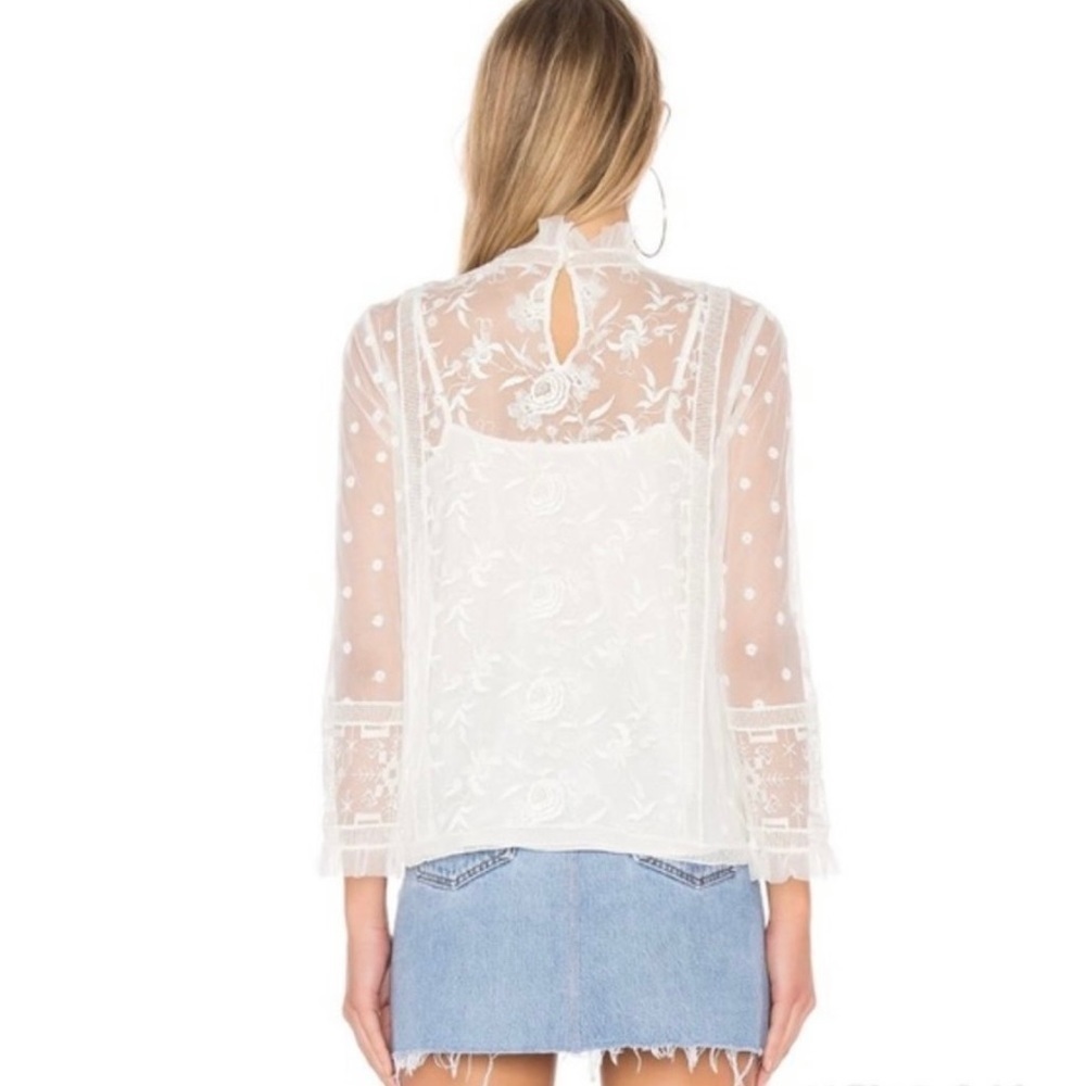 Joie Jaelin lace top; sheer with lace cami; long sleeve; cream - Picture 2 of 6